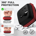 Square Earbud Case Portable EVA Carrying Case Storage Bag Cell Phone Accessories Organizer with Carabiner for Earphone, Earbud, Earpieces, SD Memory Card, Camera Chips, Tech Pouch, Red