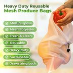 purifyou Set of 3 Premium Reusable Produce Bags, Washable Farmers Market Bags for Fruits, Vegetables, Groceries, Kitchen Storage, Home Storage, Toy Organizer, Lightweight Mesh Bags (12x14in)