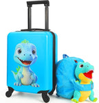 emissary Kids Luggage with Wheels, Hardside Toddler Carry On Suitcase Set, Lightweight Rolling Travel Bag for Boys and Girls, Airline Approved Travel Gifts - Dino Light Blue