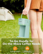 Tastyle Single Serve One Cup Coffee Maker, for K Cups and Grounds, Mini Coffee Maker with Portable Handle, 6 to 12 Oz Brew Size, for Travel, Camping, Office, RV and Dorm, 120V, Oasis
