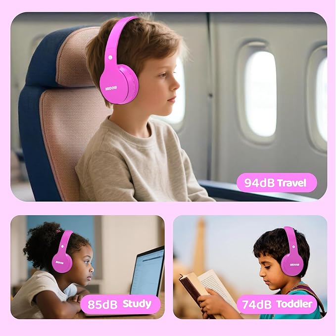 MIDOLA Kids Bluetooth Headphones 68H Play Time,Volume Limit 85/94dB, Foldable Lightweight Wireless Over-Ear Headphone for Kid Toddler Child Pad Tablet,Headsets with Built-in Mic Hot-Pink