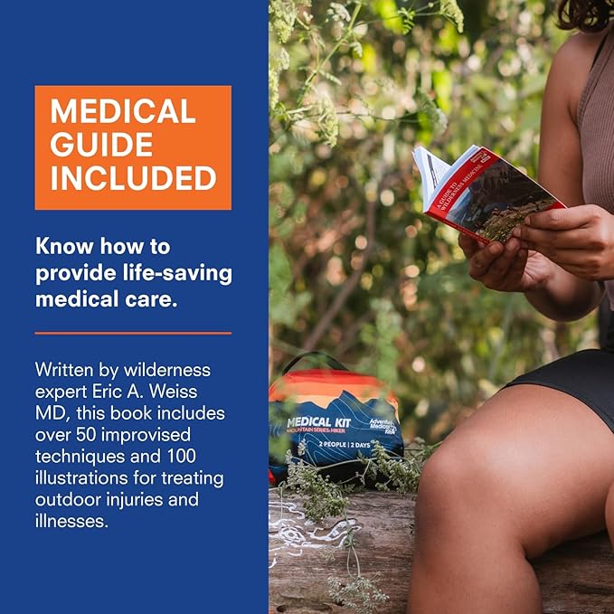 Adventure Medical Kits Mountain Series Medical Kit - Hiker - Emergency Medical First Aid Kit - for 2 People for 2 Days - Comes with a Trauma Pad, Medicine, Guide Book & More - Sunset