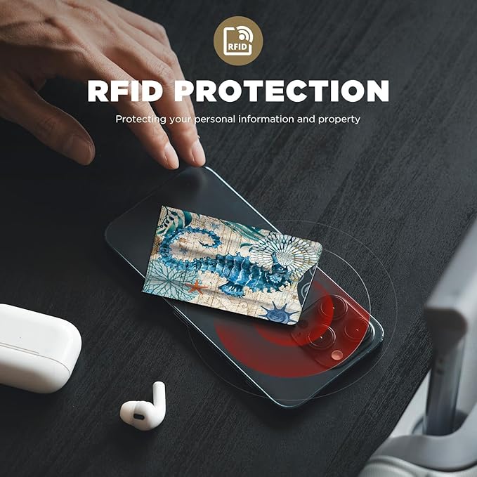 12 PCS RFID Blocking Sleeves, Credit Card Holder for Women Men Protect Cards Identity from Electronic Theft Travel Case Set (Marine Animals)