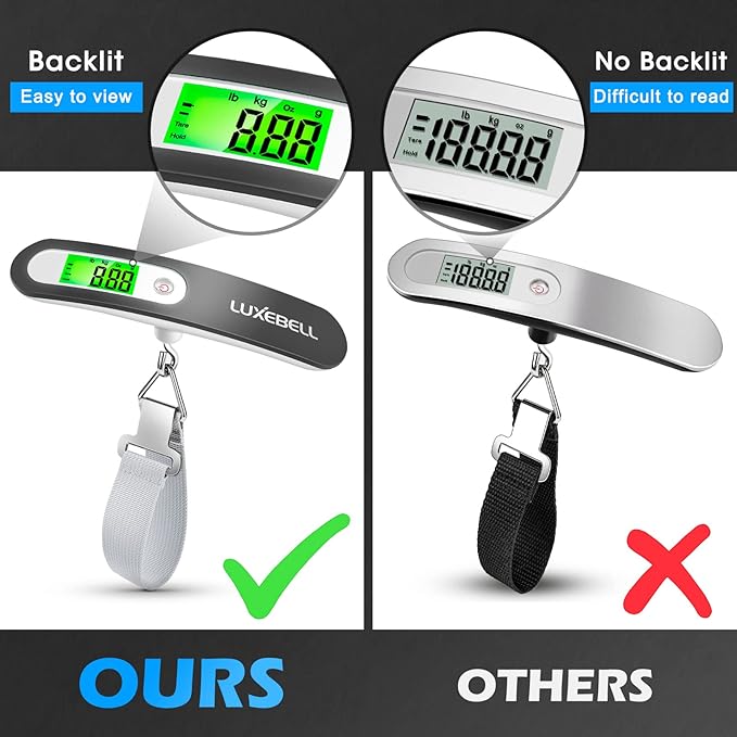 Digital Luggage Scale Vacation Travel Essentials Accessories Gifts for Traveler Portable Suitcase Handheld Weight Scale 110 lbs Hanging Baggage Travel Must Haves