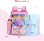 mommore Clear Backpack for Kids Unicorn Backpack for Girls 4-8 Water-Resistant See Through Cartoon Toddler Bookbag with Chest Strap for Preschool Kindergarten Travel, Pink