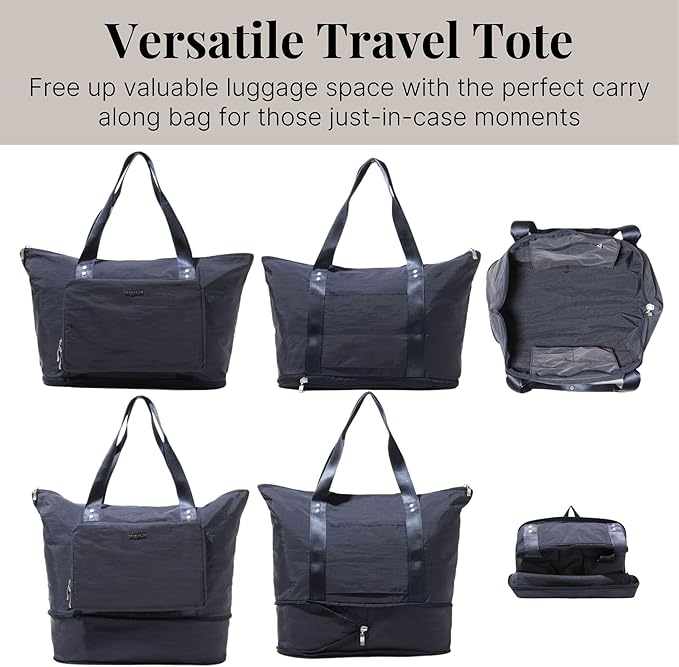 Baggallini Carryall Expandable Lightweight Travel Tote 22" Packable Folding Compact Nylon Washable Weekender w/Luggage Sleeve