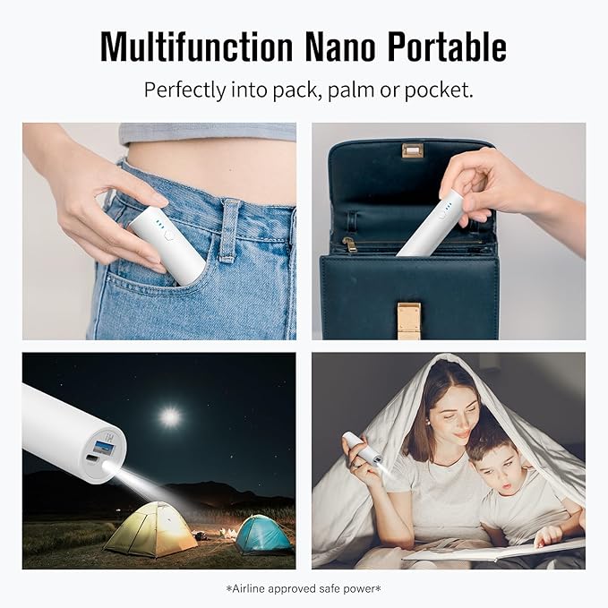 SIXTHGU Portable Charger, 5000mAh Mini Power Bank, S03 2-Pack Pocket Size Fast Charging USB-C (in&Out), PowerNano, Compatible with iPhone Series, Android Phone and More