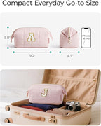 BAGSMART Birthday Gifts Personalized Initial Makeup Bag, Trendy Stuff Gifts for Women Bridesmaid Graduation, Puffy Padded Make Up Bags for Women, Wide-open Toiletry Bag, Pink K