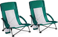 DUMOS Low Beach Chair for Adults, Lightweight Folding Beach Chair with Cup Holder, Storage Bag, Breeze Mesh Back, Padded Armrests, Compact Low Profile Chair for Camp, Picnic, Lawn, Sand