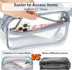 Packism Clear Fanny Pack Stadium Approved - Plus Size 35-51 inches Adjustable Strap Clear Belt Bag for Women Men Transparent Waist Bag for Concerts, Sporting Events, Grey