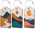 Boho Sun Mountain 3 Pack Luggage Tag for Suitcase, Leather Bag Tags with Privacy Cover ID Label and Durable Steel Loop for Cruise Airport Travel
