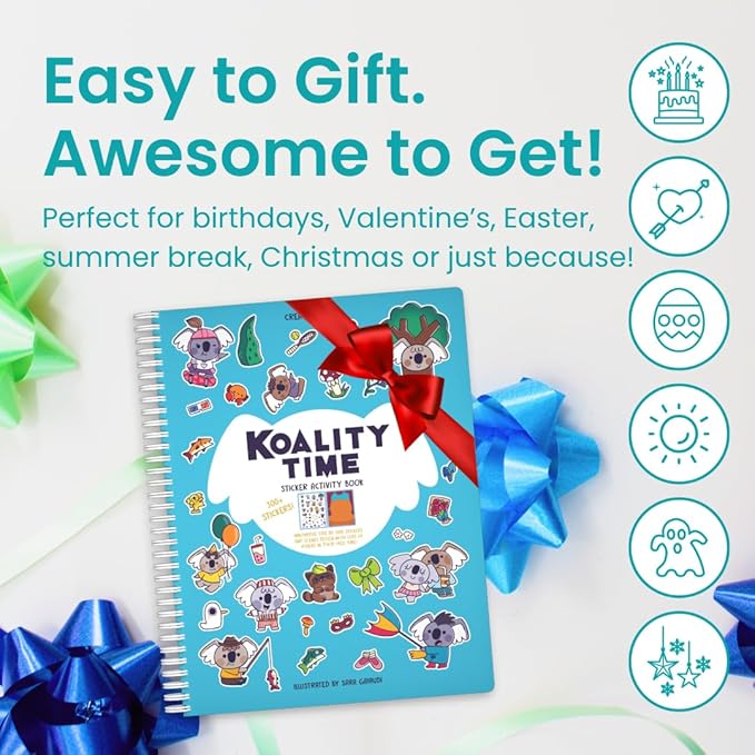 Koality Time 300+ Kids Sticker Book by Cupkin Toddler Airplane Travel Coloring and Sticker Book, Road Trip Essentials, 8 Coloring Pages 8 Side by Side Scenes for Ages 2–8 Years