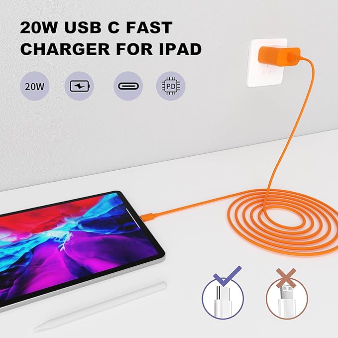 iPhone 17 16 15 Charger Fast Charging,2Pack 20W Apple iPad USB C Wall Chrager Block with 6FT USB C to C Cable for iPhone 17/Pro/Pro Max/17 Air/ 16/16 Pro/16 Pro Max/15/Plus/Pro/Pro Max (Orange)