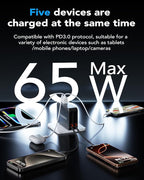 65W for MacBook Pro Charger,5-in-1 Retractable Wall Charger Plug for iPhone 17, Dual 3.94 ft PD USB C Cable&3 Ports, Fast Charging Block for Mac Book Pro/Air, M1 M2 M3 M4 M5, iPad Pro,Galaxy,Pixel
