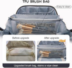 BOYATU Travel Makeup Bag Organizer: 3 Pcs Set Large Capacity Cosmetic Bags Holds 10–20 100ml Full-Size Bottles - 180°Open-Flat Make up Case 3-sec touch-up - Toiletry Bag Gift women (03-A-Dark Blue)