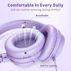 Botesty Sound Headphones Wired with Microphone, Over Ear Foldable 3.5mm Plug in Headphones with 4.9ft Tangle-Free Nylon Cord for Tablet, Laptop, MP3/4, School, Airplane Travel (Purple)