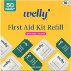 Welly First Aid Kit Refill Clean Carton 50ct | Individually wrapped Hand Sanitizer and Cleansing Wipes |