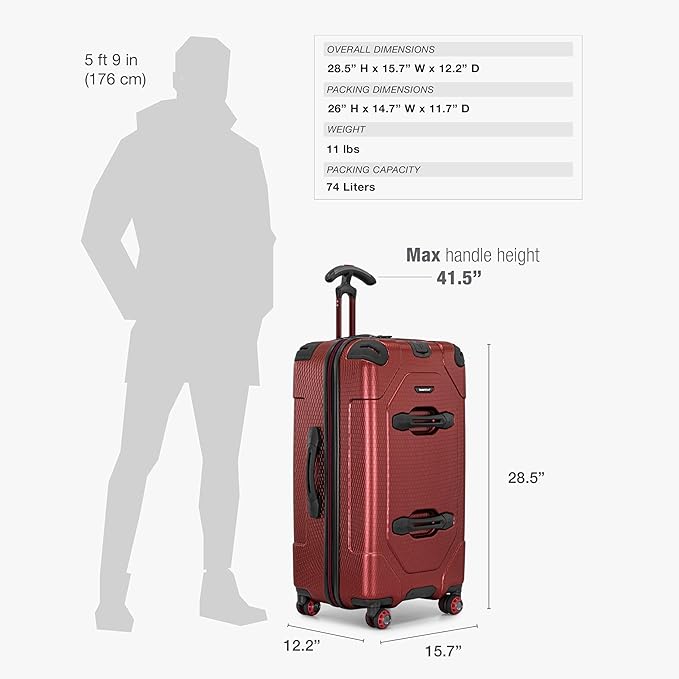 Traveler's Choice Maxporter II Polycarbonate Hardside Trunk with Spinner Wheels, Red, 28-Inch Medium Trunk