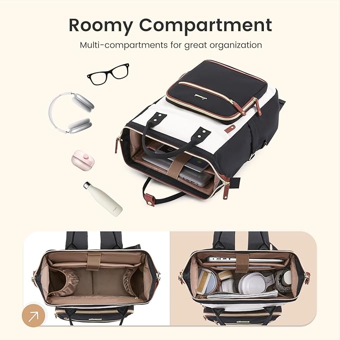 LOVEVOOK Laptop Backpack for Women Work Bag with Large Capacity Cup Side Pocket, 15.6 Inch Waterproof Computer Backpacks (Black-grey, 15.6INCH)