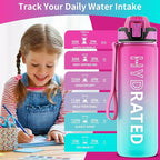 QLUR Water Bottle with Straw, 27oz Motivational Water Bottles with Time Marker to Drink, Tritan BPA Free, 750ml Sports Water Bottle with Carry Strap LeakProof for School Fitness Outdoor (1Pack)