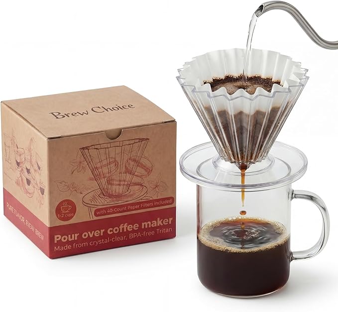 Pour Over Coffee Dripper with 40 Paper Filters, Coffee Filter Cup, Manual Drip Coffee Brewer, Easy Clean, Ideal for Beginners, Home Office Camping 1-2 Cup