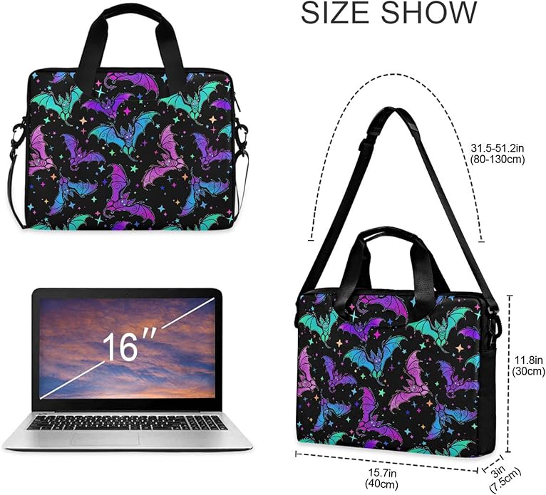 MNSRUU Laptop Bag for 15.6 inch Black Gothic Bats