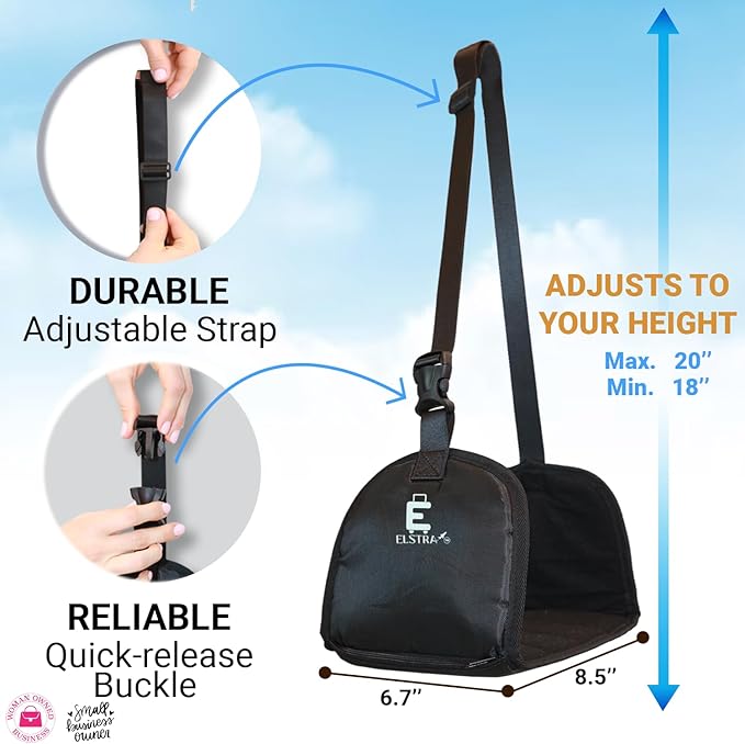Luxury Airplane Foot Hammock - Removable Base & 60D Premium Memory Foam Footrest for Travel, Office, Gaming & Train - No Foot Clashing, Adjustable, Waterproof, Pouch + Stick-On Guide Included