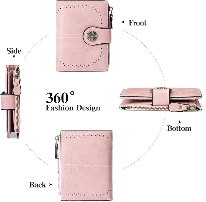 Small Wallet for Women Bifold Credit Card Holder RFID Blocking with Zipper Pocket