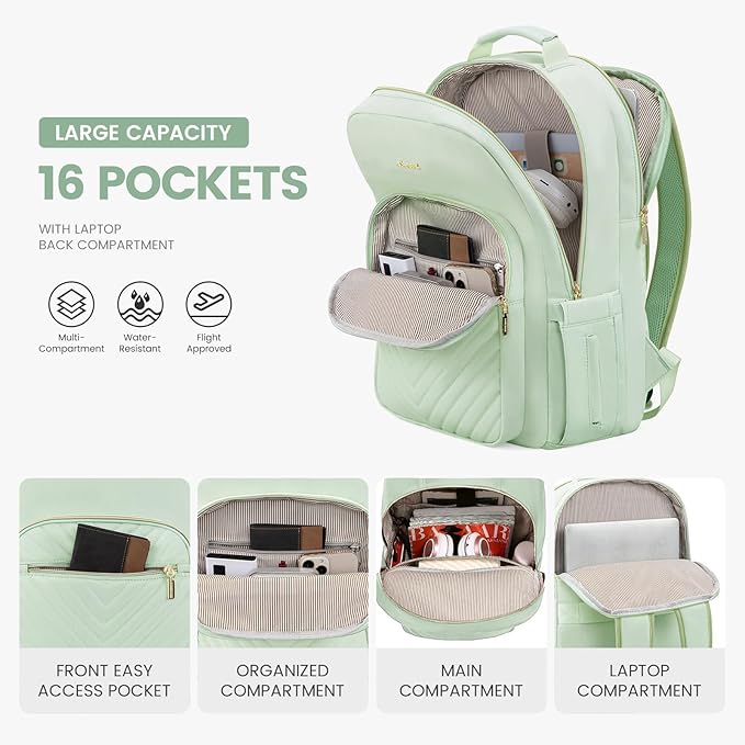 LOVEVOOK Laptop Backpack for Women 15.6 inch,Cute Womens Travel Backpack Purse,Professional Laptop Computer Bag,Waterproof Work Business College Teacher Bags Carry on Backpack with USB Port,Cyan Green
