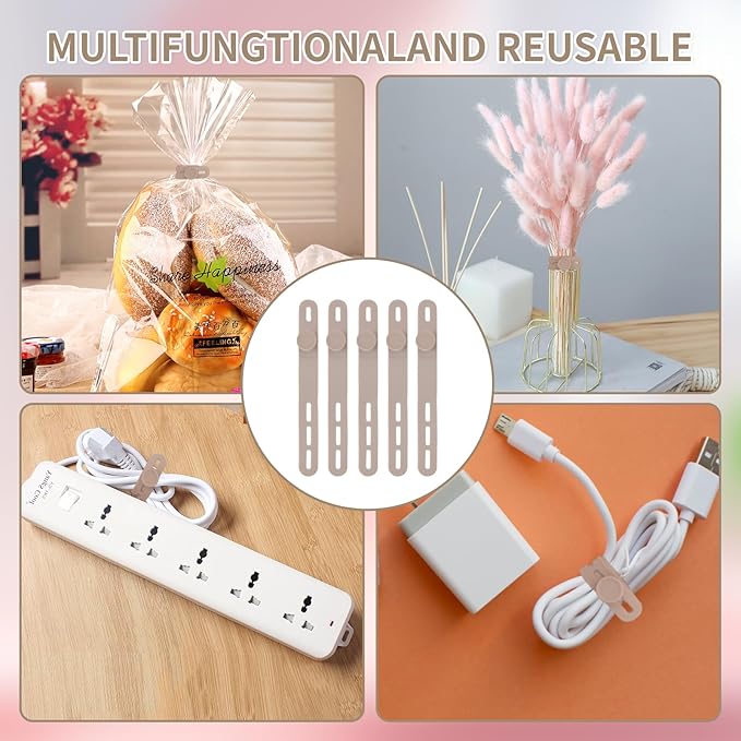 Oligei 25 Pcs Silicone Cable Ties, Cable Ties Reusable, High Elasticity Cord Wraps for Electrical Cords, Cord Organizer for Earphone, Phone Charger(Khaki)