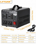 LVYUAN Voltage Converter Transformer 1500 Watt Step Up/Down Convert from 110V-120V to 220V-240Vt and from 220V-240V to 110V-120V with 2 US outlets, 2 Universal outlets, Resettable Circuit Breaker