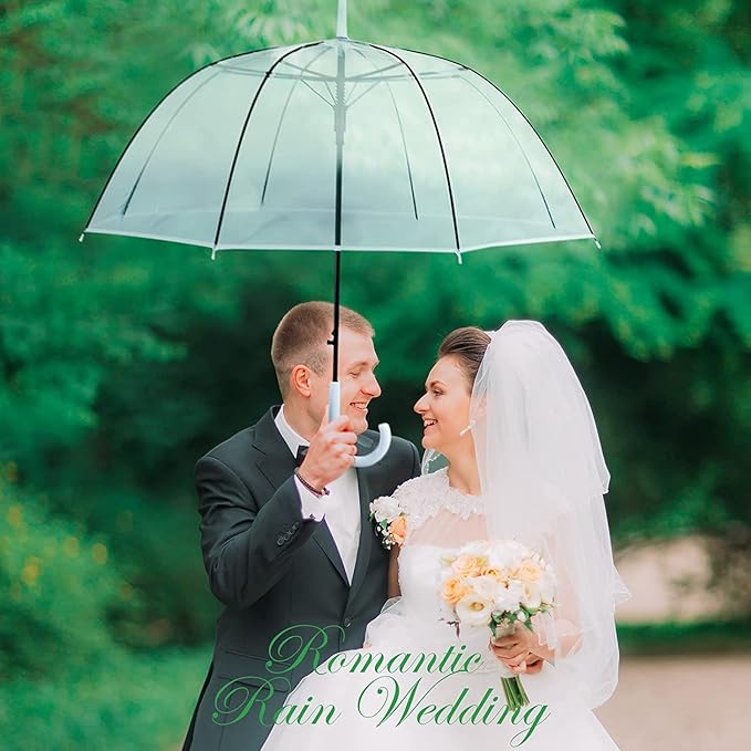 Clear Bubble Umbrella - Automatic Opening Clear Dome Umbrella with the Stylish J-Shaped Handle for Men and Women, Wedding, Outings and Large Group Gatherings, Graduations, Proms, or Daily City Walks