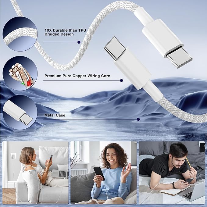 65W Super Fast Charging USB C for iPhone 17 16 Pro Max,3 Port 100W USB C Charger Block & 3/6/6/10FT Braided Type C Cord for iPhone 17 16 Pro,iPhone 15 ProMax,for Samsung S26 Ultra/MacBook Air-Orange