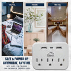 Cruise Ship Compliant Non-Surge Power Strip (6-in-1) Outlet Extender with 3 AC Outlets, 2 USB Ports & 1 USB-C, 2500W, Carnival, Norwegian, Princess & Disney Cruises – Verify Policies Before Travel