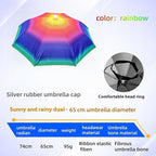 3 Pack Umbrella Hat, Sports Head Umbrella Hats for Adult Women, 26" Diameter Folding Waterproof Rainbow Fishing Headwear for Outdoor Party Beach Hiking