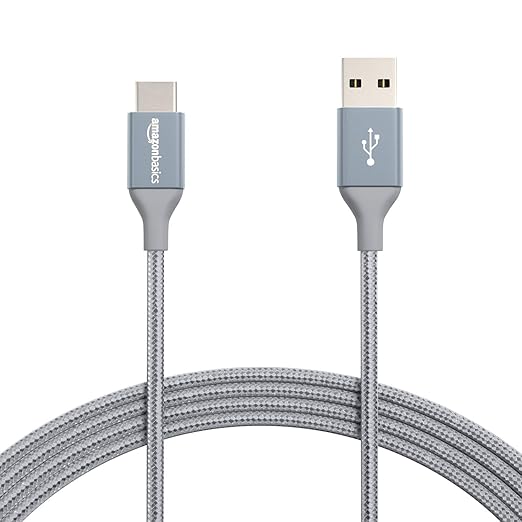 Amazon Basics Nylon Braided USB-C to USB-A 2.0 Fast Charging Cable, 480Mbps Speed, USB-IF Certified, for Apple iPhone 16/15, iPad, Samsung Galaxy, Tablets, Laptops, 10 foot, Dark Grey