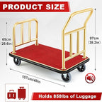 Gilprop Hotel Luggage Cart Bellman's Cart Rectangular Steel Deluxe Platform Truck Holds 850lbs of Luggage(Red)