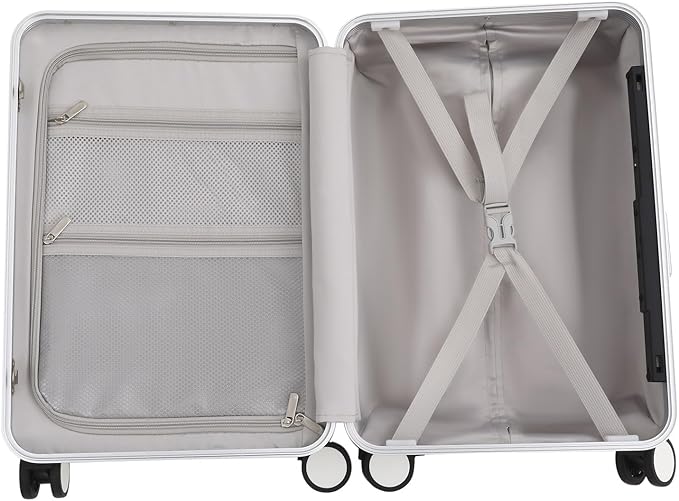 CNCEST 20" Adjustable Double Handle Ride-on Luggage,Travel Carry On Trolley Case with Mesh Pocket for Kids,Children's Ride On Suitcase with Wheels & TSA Lock (StyleB, White)