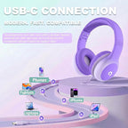 ADOOPE Wired Kids Headphones with USB C Plug, 85dB Safe Volume, Adjustable Headband, Tangle-Free Cord Headphones for School, Tablet, Travel (Lavender Purple, Without Microphone)