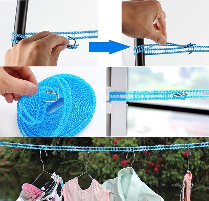 Foshine Clotheslines 3Pack Blue Pink Green 1.64ft Length Clothes Drying Rope Portable Windproof 5m Clothesline for Camping Travel Indoor Outdoor Laundry Clothes Line
