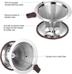 Pour Over Coffee Dripper, Reusable Paperless Coffee Filter,Professional Stainless Steel Drip Cone Brew Coffee Strainer,Upgraded Double Micro Mesh Filter with Cup Stand,1-4 Cup