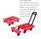 Heavy Duty Flatbed Hand Cart - Folding Hand Truck with 6 Wheels Stretchable Handle 330lbs Capacity Ideal for Home Office Travel & Luggage Moving - Red Trolley Cart