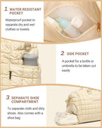 Duffle Bag for Travel, Weekender Bag with Shoe Compartment, Carry On Overnight Bag for Women with Toiletry Bag, Gym Bag with Wet Pocket, Hospital Bags for Labor and Delivery Beige