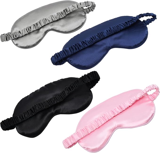LERSVICVIL Sleep Masks 4 Pack Silky Eye Cover Soft Satin Blindfold Elastic Strap Night Eye Shade for Women Men