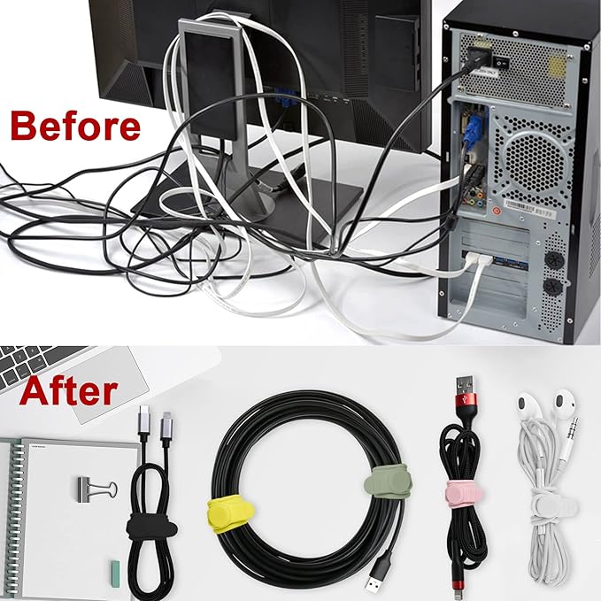 100Pcs Silicone Cable Ties Cord Organizer for Bundling Earphone, Phone Charger, Computer Cords, Reusable Cable Ties Wire Organizer in Home,Office,Kitchen,School (5 Colors)