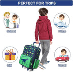 VASCHY Rolling Luggage for Kids, Cute Travel Carry on Suitcase for Boys Toddlers/Children with Wheels 18inch Dinosaur