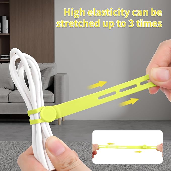 Oligei 25 Pcs Silicone Cable Ties, Cable Ties Reusable, High Elasticity Cord Wraps for Electrical Cords, Cord Organizer for Earphone, Phone Charger(Yellow)