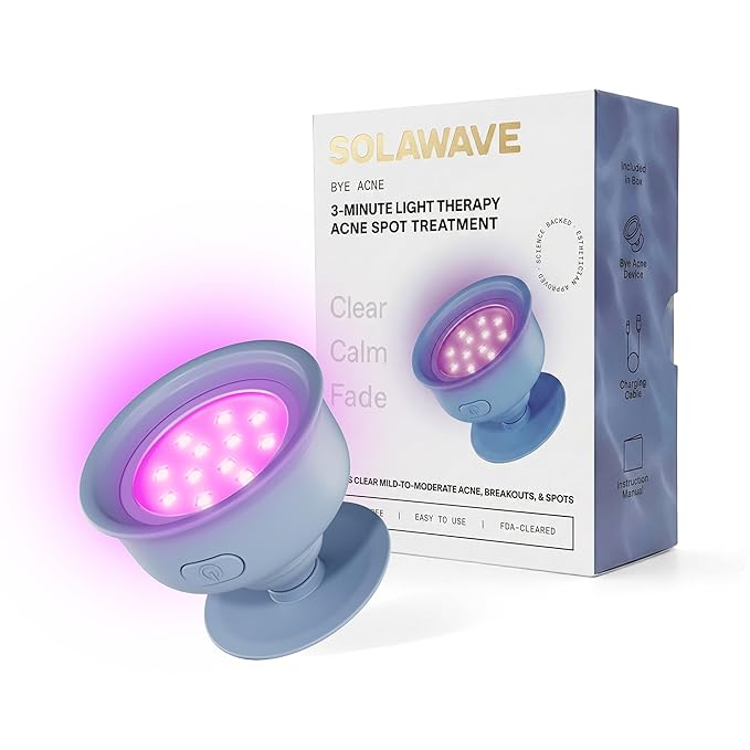 Solawave Bye Acne | Blue & Red Light Therapy Device for Face & Body | LED Face Wand Reduces Appearance of Redness, Pimples, Zits, & Blemishes | Calms Inflammation | 3-Min Treatment | Easy to Use