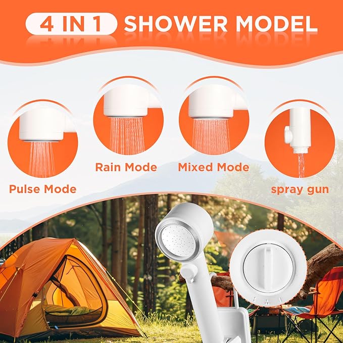 Ann Katy Portable Camping Shower Outdoor Camp Shower Pump,Upgrade Rechargeable Electric Shower Pump with Intelligent Digital Display Multiple Spray Modes for Camping, Hiking, Traveling,RV