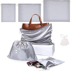 Ewen 3pcs Satin Drawstring Dustbags for Handbags with Blank Tags, Dustproof Travel Essentials Organizer Pouch in Small Medium Large Sizes, Packing Bag Set for Home Storage Jewelry Shoes Organization